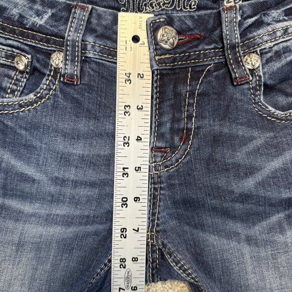 Miss Me Jeans Womens 26x31 Blue Signature Skinny Flap Pockets Distressed Denim - Picture 10 of 13